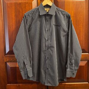 Gold Tri-Mountain Men’s Black Gray Striped Button Down Shirt Northrop Grumman M